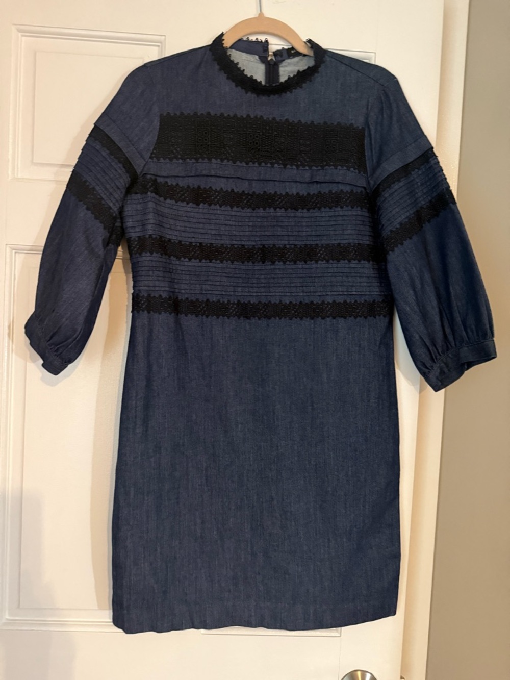 Banana Republic Navy Blue Dress with Black Lace Trim